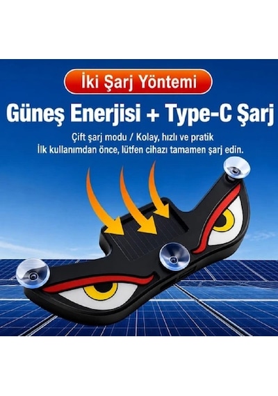 Solar Devil Eyes Araç Işıkları Ön - Arka Cam Güneş Enerjili - Usb Bağlantılı Led Kırmızı-Gri