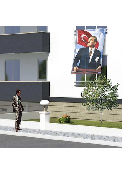 Göğe Bakan Sivil Atatürk - Kutlama - Okul - Anı - Poster Cephe Bayrağı - Bayrak -1,5x2,25 Metre 1