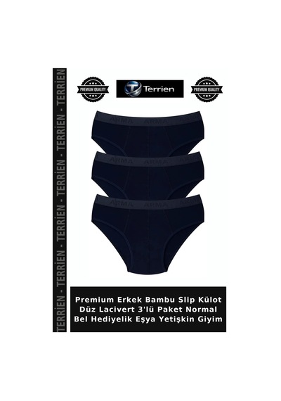 Terrien Premium Erkek Bambu Slip Külot Düz Lacivert 3'lü Paket Normal Bel Hediyelik Eşya Yetişkin Giyim