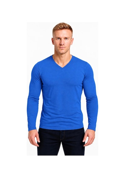 Axxel Erkek Pamuklu Likralı Süprem Uzun Kollu T-shirt-d236 Mavi