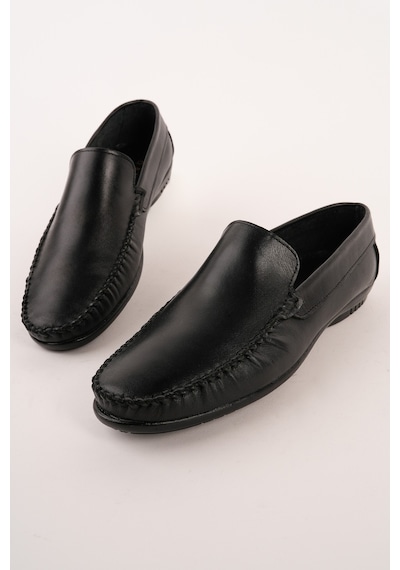 Muggo Wills Hakiki Deri Bağcıksız Erkek Günlük Klasik Loafer Ayakkabı Siyah