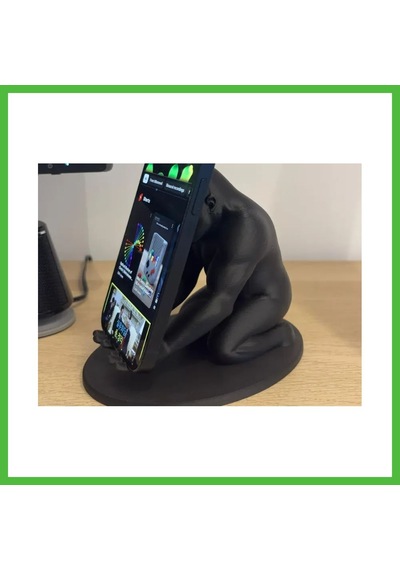 Vaveni 3d Baskı Goril Telefon Tutucu - Kaslı Goril Masaüstü Telefon Standı-siyah Arz