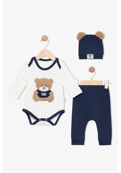 Polifoni Erkek Toy Bear 3 Parça Takım Mavi
