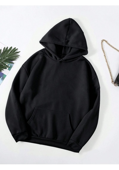 Startmore Siyah Unisex Kadın/erkek Düz Renkli Pamuklu Oversize Kapüşonlu