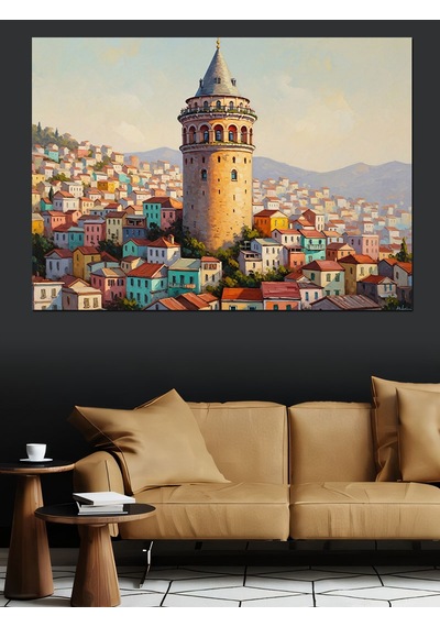 Tepeden Galata Kulesi Ve İstanbul Dekoratif Kanvas - Mdf Ahşap Tablo