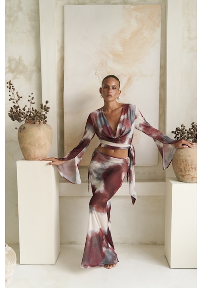 Mai Collection Mai Studios Co. Pnaisyonist Uzun Kol Bordo Crop Etek Takım Bordo