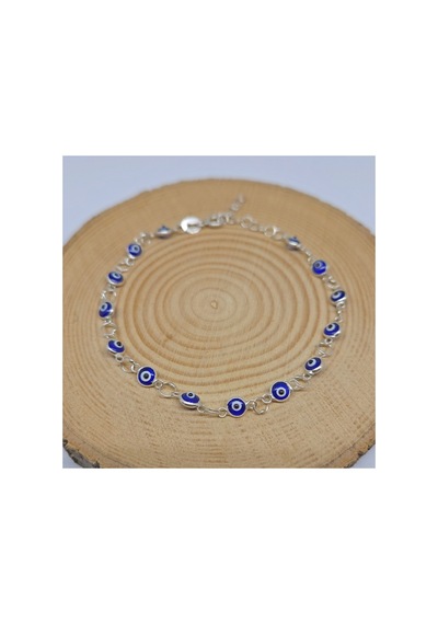 925 Ayar Gümüş Nazar Boncuklu Bileklik Ayarlanabilir 16+2 Cm Açık Mavi / Lacivert / Multi 51080750