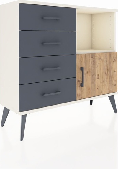 Arges Şifonyer Tek Raflı 4 Çekmeceli Tek Kapaklı 88x30x80 Aytaşı-çam/antrasit Çam/antrasit