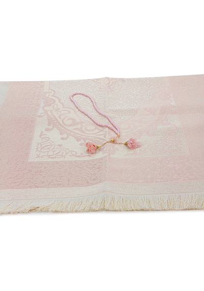 Hediyelik İsme Özel Tesbihli Seccade Seti Pembe Pembe