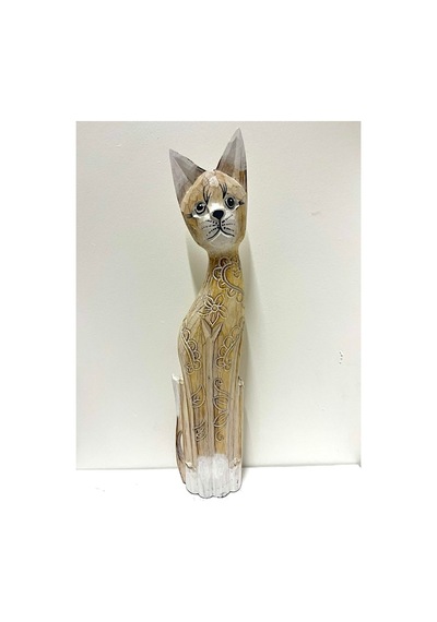 Ahşap Dekoratif Kedi 60 Cm A. Kahve Otantik El Yapımı Biblo