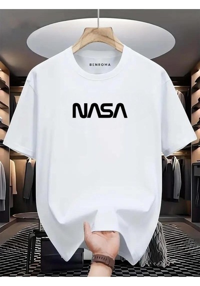 Nasa Baskılı Oversize Tişört BEYAZ