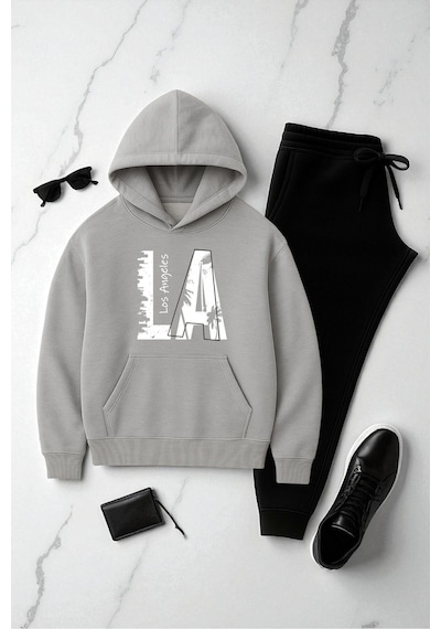 Uyguntarz Unisex Los Angeles Baskılı Eşofman Takımı Gri