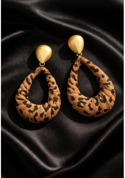 Damla Model Leopar Kumaş Detaylı Küpe Çok renkli