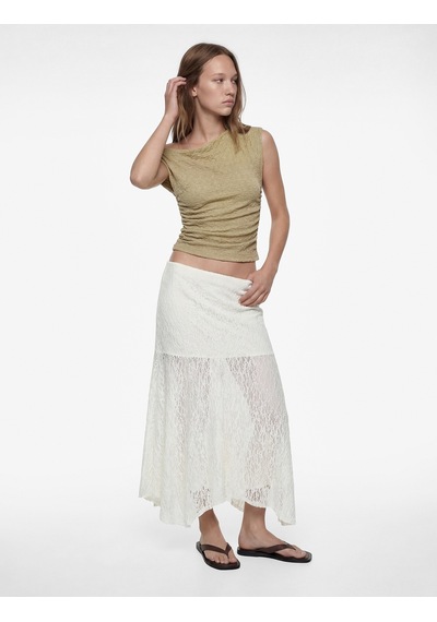 Koton Asimetrik Yaka Kolsuz Slim Fit Drapeli Bluz Haki 6sal30003ık Haki