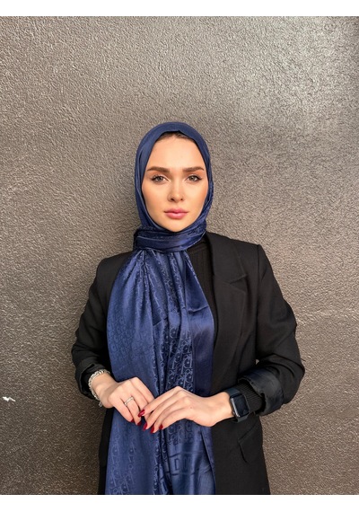 Cd Desen Kaşmir İpek Şal Silk Scarfs Hijab İthal Ürün Lacivert