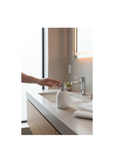 Akayev Mermer Beyaz Gümüş Banyo, Mutfak Sıvı Sabunluk Beyaz