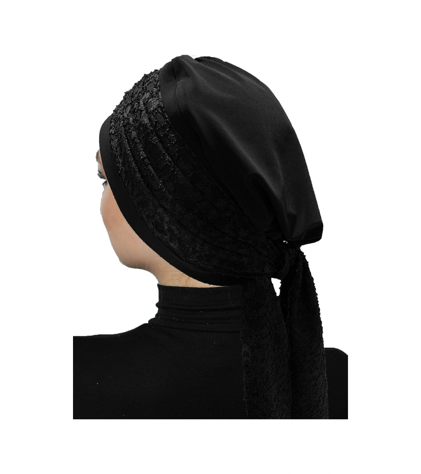 Elysianfidan Dantel Bandana Siyah Hazır Türban Tesettür Bone Siyah