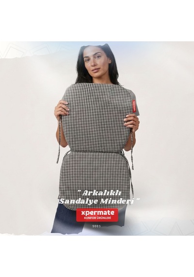 Pötikare Sırtlıklı Sandalye Minderi 42x42 Fermuarlı Yıkanabilir Kılıf Bağcıklı Minder Standart Fit Siyah
