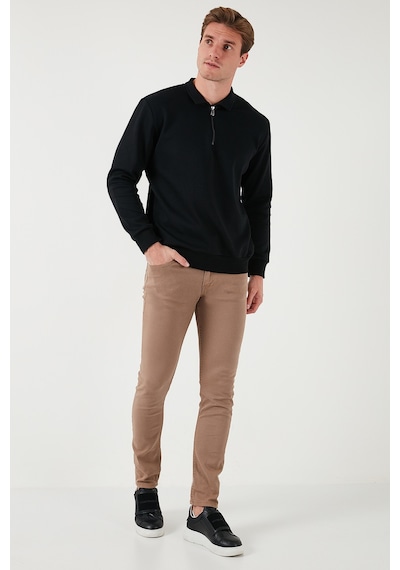 Buratti Pamuklu Regular Fit Yarım Fermuarlı Polo Yaka Erkek Sweat 5905789 Siyah