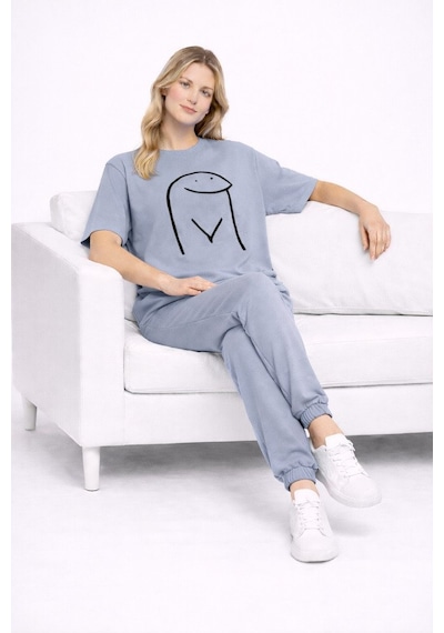 Sevgili Kombini Çift Tişört Oversize Unisex Matching Couple Minim Antrasit