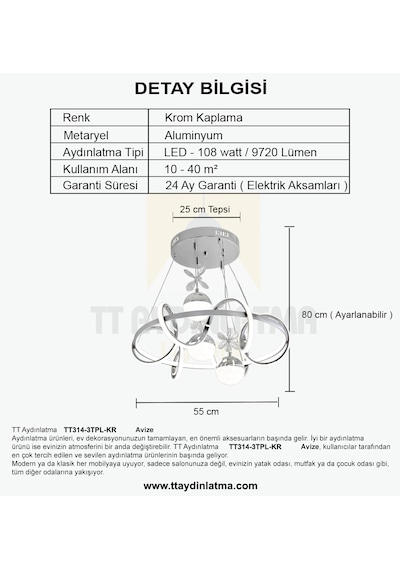 Tt314-3tpl-kr Tt Ayd Büyük Sarmal Modeli Krom Kaplama Led Avize Krom