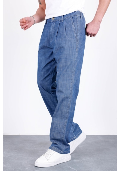 HLT Jeans Erkek Açık Mavi Yazlık Çift Pileli Rahat Kesim Beli Lastikli Bol Paça Baggy Pantolon Albert-1993