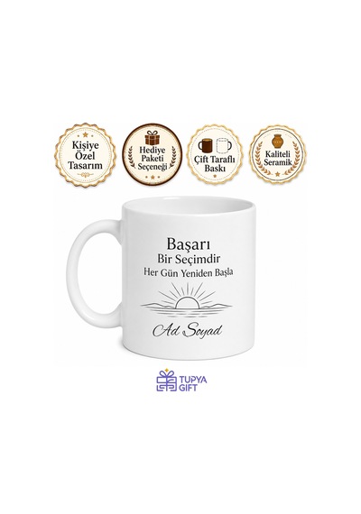 Motivasyon Mesajlı Hediyelik Baskılı Kupa Bardak Günlük İlham Hediyesi Beyaz / Çok Renkli