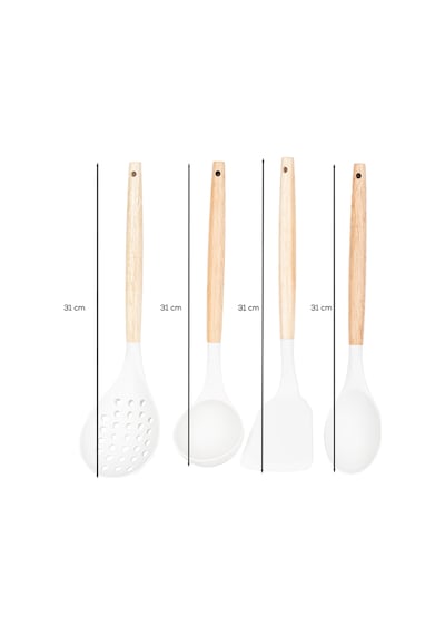 Porsima 3166 Bambu Silikon 4 Parça Servis Takımı Seti Beyaz Beyaz