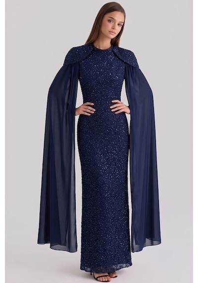 Olcay Pelerin Detaylı Kordone Dantel Exclusive Büyük Beden Tesettür Abiye Elbise Lacivert 1096 Olcay Pelerin Detaylı Kordone Dantel Exclusive Büyük Beden Tesettür Abiye Elbise Lacivert 1096
