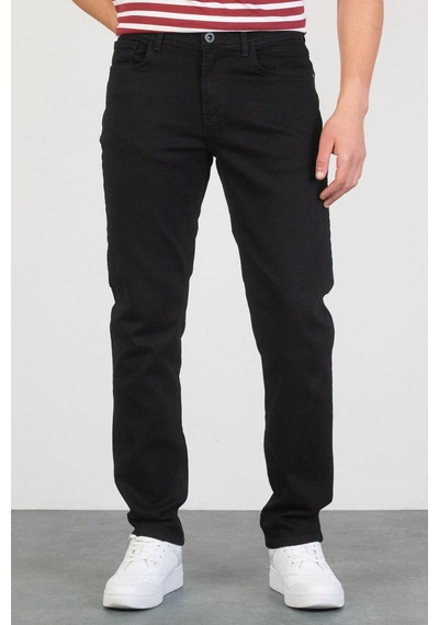 HLT Jeans Erkek Siyah Yıkamalı Regular Fit Boru Paça Likralı Jean Kot Pantolon Oscar