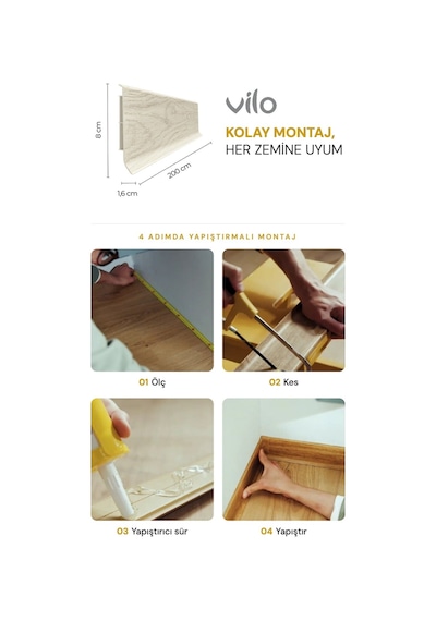 Vilo Linela 404 Auckland Oak Pvc Süpürgelik 2m Usta Gerektirmeyen Montaj - Suya Ve Neme Dayanıklı