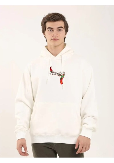 Efnaz Style Unisex Baskılı Oversize Üç İplik Kapüşonlu Sweatshirt - Beyaz