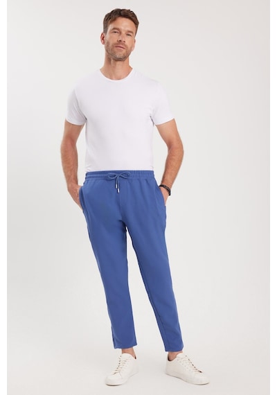 Tudors Erkek Regular Fit Beli Lastikli Bağcıklı Jogger İndigo Pantolon Rahat Kesim Yan Cepli-36898 İndigo