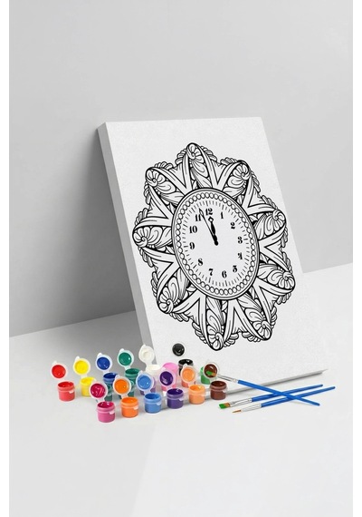 Saat Desenli Mandala Tuval Boyama Seti 40x50 Cm