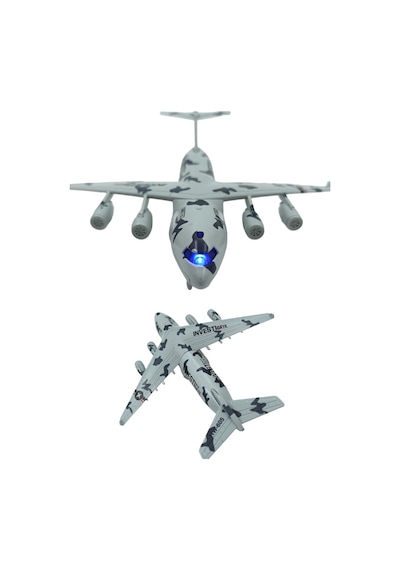 Metal Alaşım Işıklı Sesli Çek Bırak Askeri Kargo Uçağı - 22 Cm Büyük Boy Model Uçak