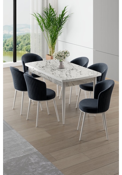 Canisa Asfel Serisi Mdf 77x130 Beyaz Mermer Desen Yandan Açılabilir Mutfak Masa Takımı 6 Antrasit Sandalye Beyaz Mermer Masa Antrasit Sandalye Canisa Asfel Serisi Mdf 77x130 Beyaz Mermer Desen Yandan Açılabilir Mutfak Masa Takımı 6 Antrasit Sandalye Beyaz Mermer Masa Antrasit Sandalye