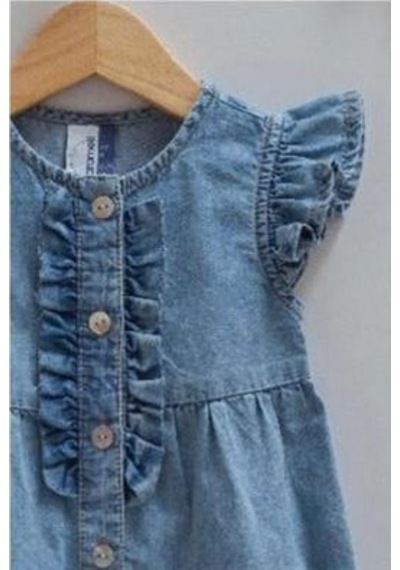 Kıpırık Baby Kız Bebek Kot Tulum Kot Kurdele Detaylı Taçlı-1296 Mavi