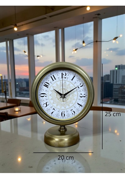Eskitme Motifli 25 X 20 Cm Metal Masa Saati Çok Renkli