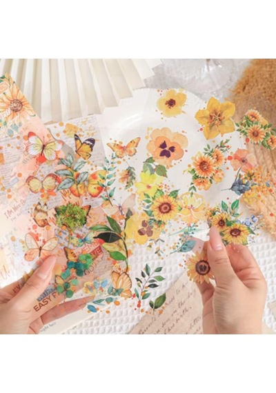 Lexroo Craft 6 Sayfa 60 Adet Şeffaf Büyük Sarı Çiçek Sticker Bullet Journal Scrapbook Laptop Ajanda