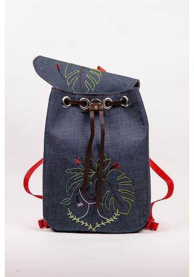 Fabric Craft Bag Sırt Çantası Kot Kumaş Nakışlı Astarlı 38x40 Cm Kot