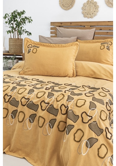 Vintage 6 Parça Çift Kişilik Pike Takımı Turuncu 240 X 260 Cm Turuncu