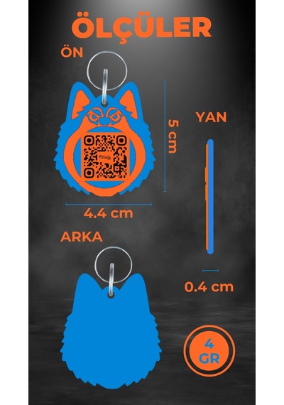Petjoo 25.Asena Mavi-Turuncu Qr'lı Köpek Künyesi