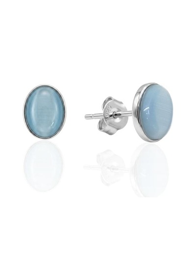 Oya Silver Turkuaz Sedef Taşlı Oval Gümüş Küpe 0.8x0.6cm Oyok374
