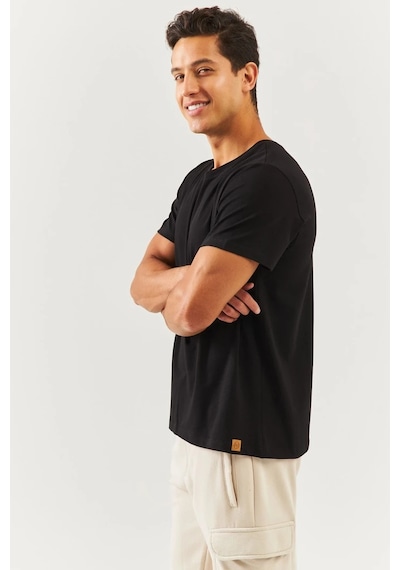 Erkek Oversize Rahat %100 Pamuklu Penye Bisiklet Yaka Kısa Kol Basic T-shirt Classic Collection Siyah