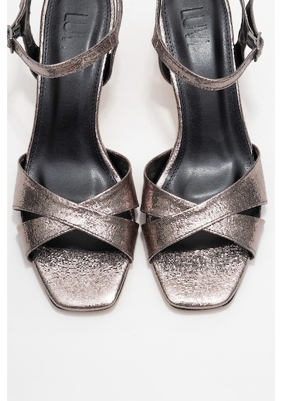 Luvishoes Luvi Shoes Melin Platin Desenli Çapraz Bantlı Kadın Topuklu Ayakkabı Platin