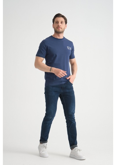 Shooter Sportwear Shooter Erkek Pamuklu T-shirt Premium Kalite Minimal Tasarım Regular Kalıp İndigo