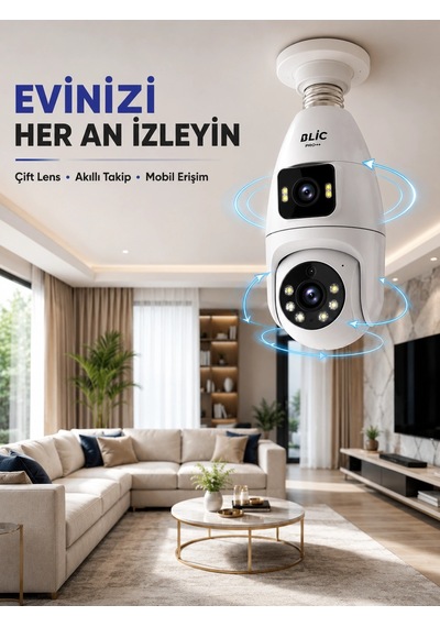 Mey İthalat Çift Lens Wi-fi Ampul Kamera Ve Mobil Kontrol Yüksek Çözünürlüklü