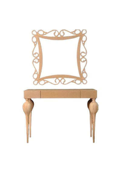 Dresuar Torna TOMBUL Model Ahşap Kayın RETRO HAN ayak  MDF tabla CNC ayna Çerçeve El yapım Ahşap