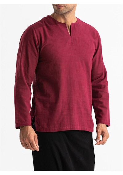Uzun Kol Şile Bezi Bisiklet Yaka Erkek Tshirt Koyu Bordo 3068 Koyu Bordo