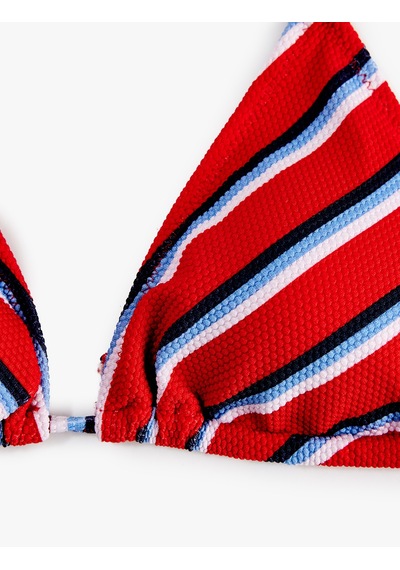 Koton Dokulu Çizgili Üçgen Bikini Üstü Kırmızı Çizgili 6sak10179mm